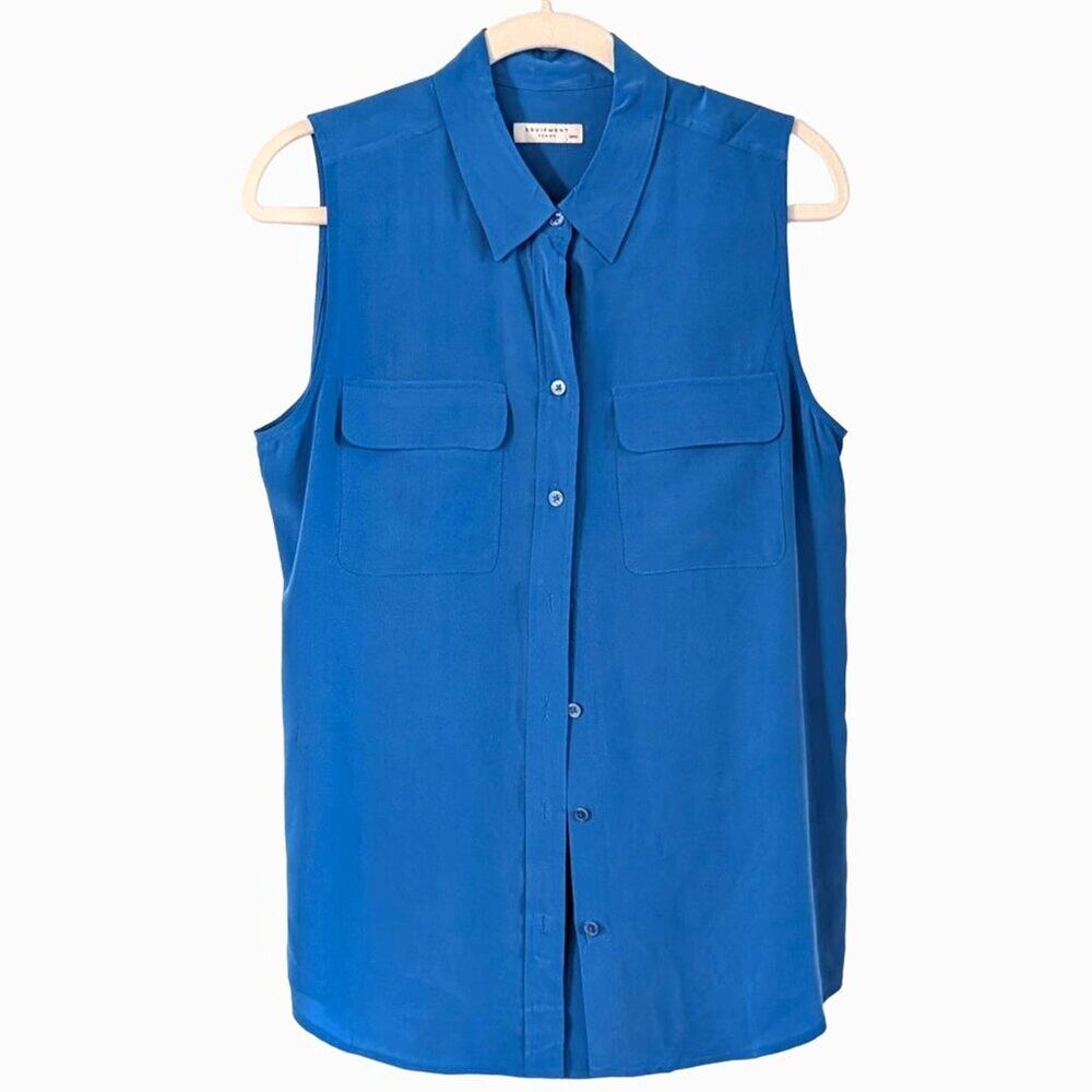 Equipment Femme 100% Silk Sleeveless Blouse Cobalt Blue Button Front M